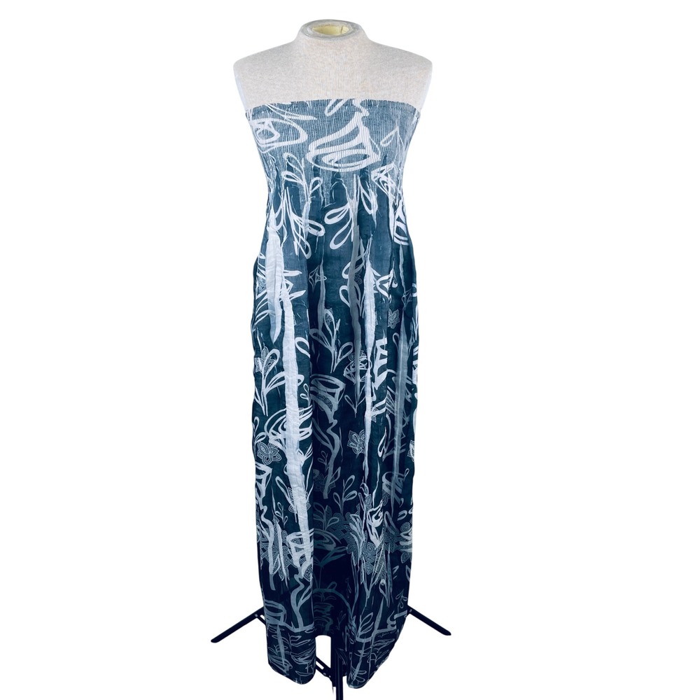 Lapis Womens Blue White Abstract Floral Smocked Strapless Maxi Dress One Size
